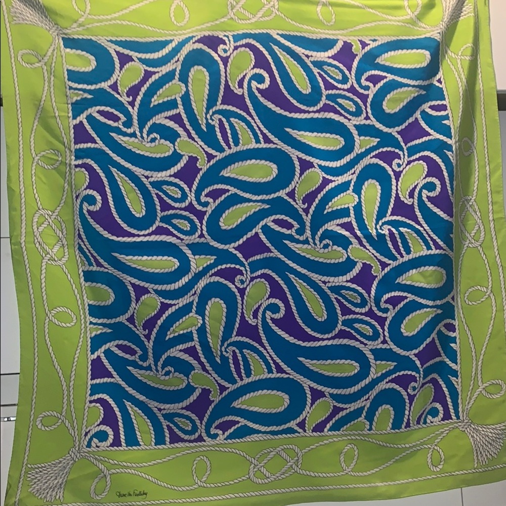 Diane Von Furstenberg Green and Blue Paisley Scarf